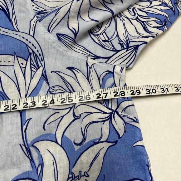 H Halston Top Women 3X Blue Floral Linen Button Down Shirt Beach Resort Vacation - Picture 8 of 8